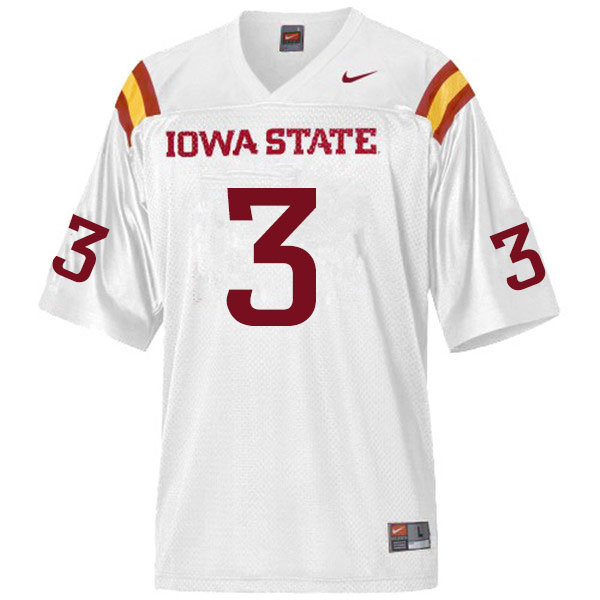 Men #3 JaQuan Bailey Iowa State Cyclones College Football Jerseys Sale-White - Click Image to Close